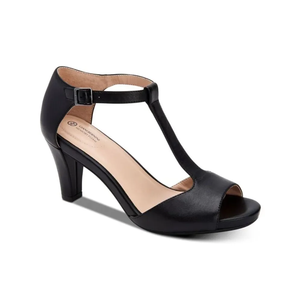 GIANI BERNINI Womens Black Claraa Toe Block Heel Leather Sandals Shoes 9.5 M